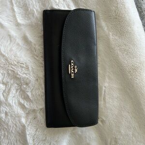 Coach Black Pebbled Leather Clutch Wallet with Gold Logo